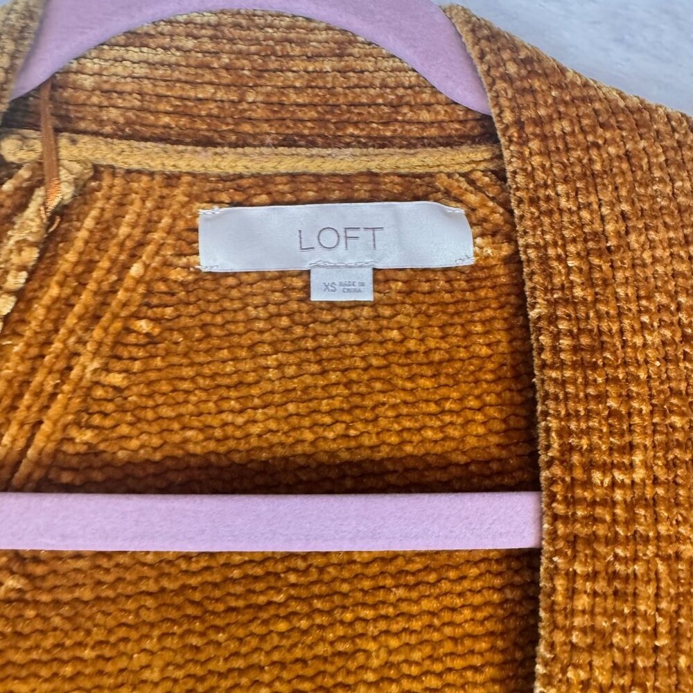 A0006 Loft Gold Mustard Yellow Chenille Long Cardigan XS - Picture 3 of 14